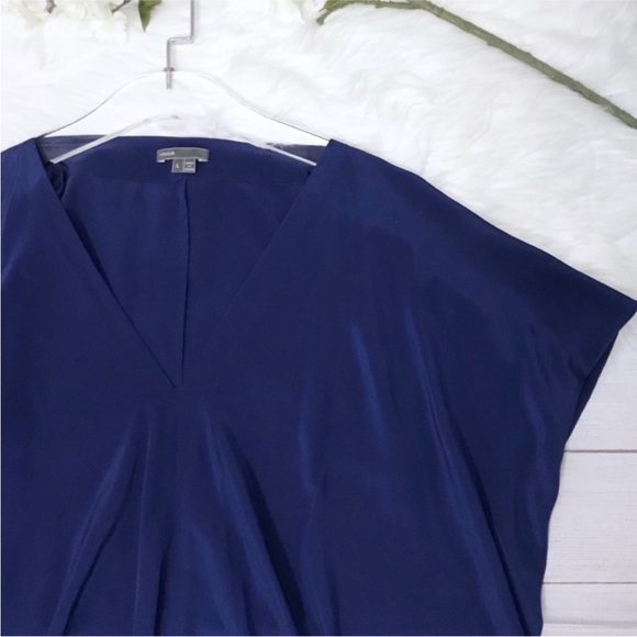 Vince Blue Asymmetrical Silk V-Neck Dress - Picture 6 of 8